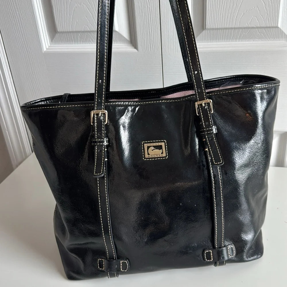 Vintage Dooney and Burke Black Patent Leather
Tote Bag - Picture 2 of 10